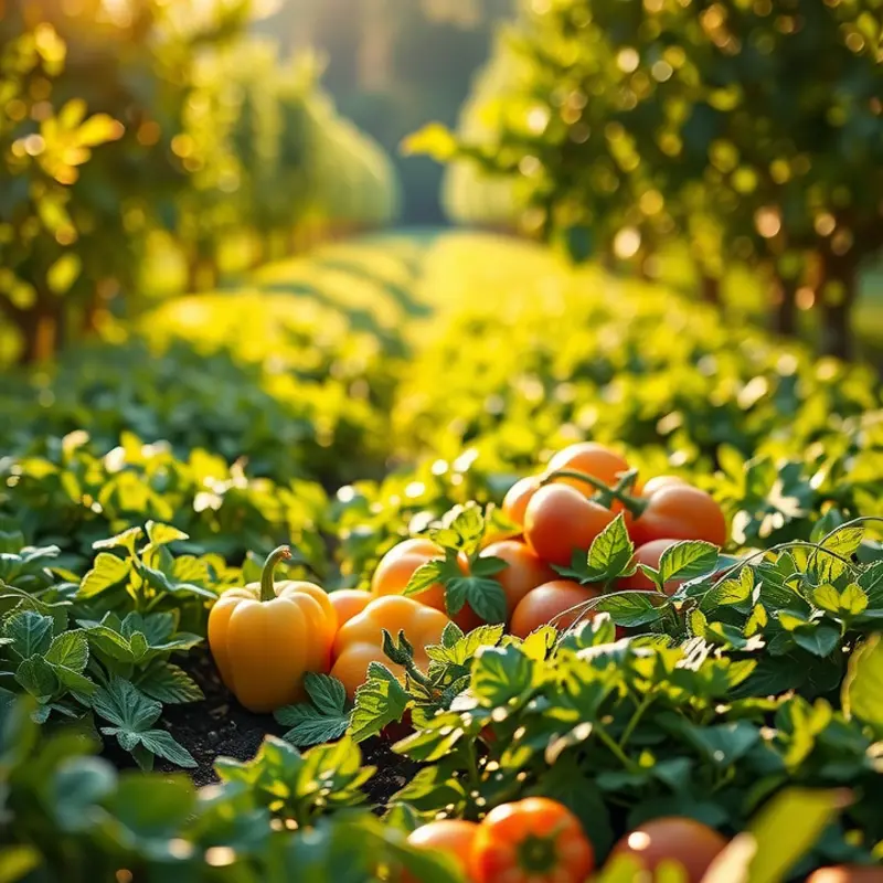 A tranquil sunlit field abundant with organic produce.