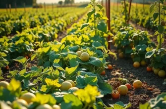 A bright field brimming with colorful vegetables and fruits in a natural setting.