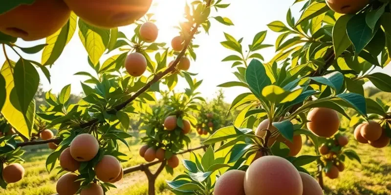 A scenic view of vegetables and fruits growing in a lush green field.