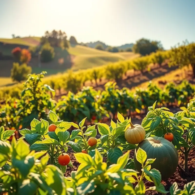 A sunlit field showcasing fresh organic produce.