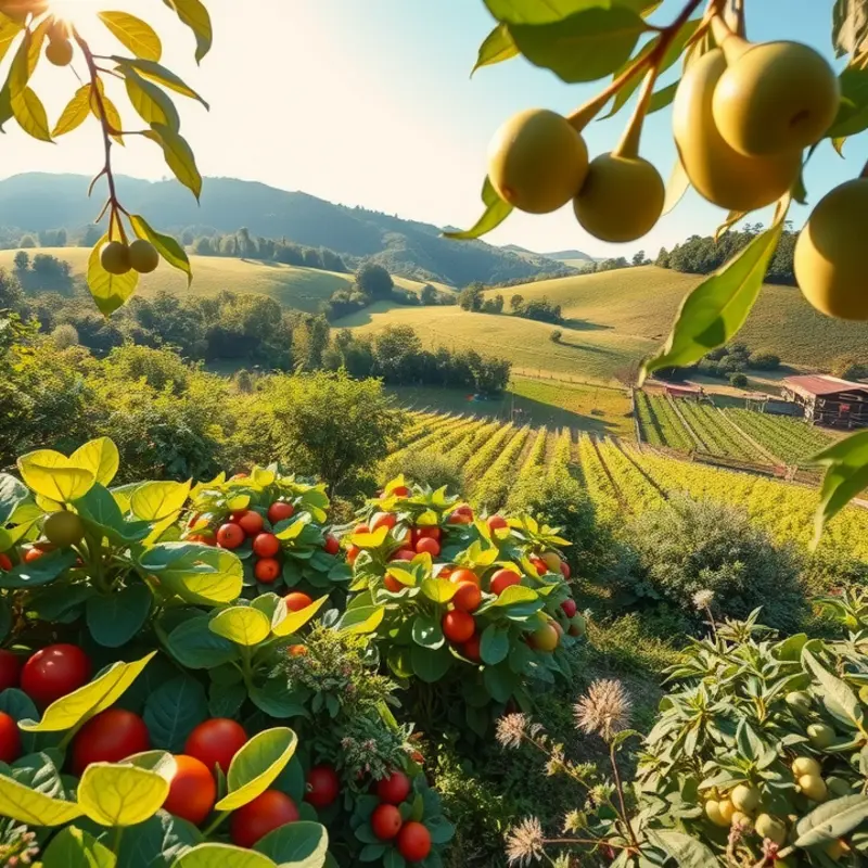 A vibrant sunlit field showcasing fresh, organic produce ready for grilling.