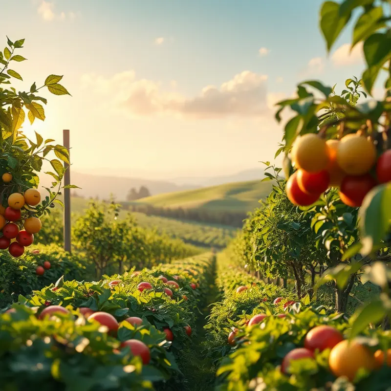 A sunlit field showcasing organic produce, representing abundance and freshness.