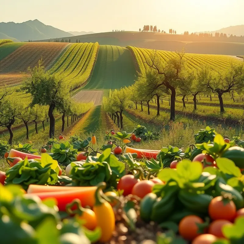 A serene sunlit field capturing the essence of organic produce.
