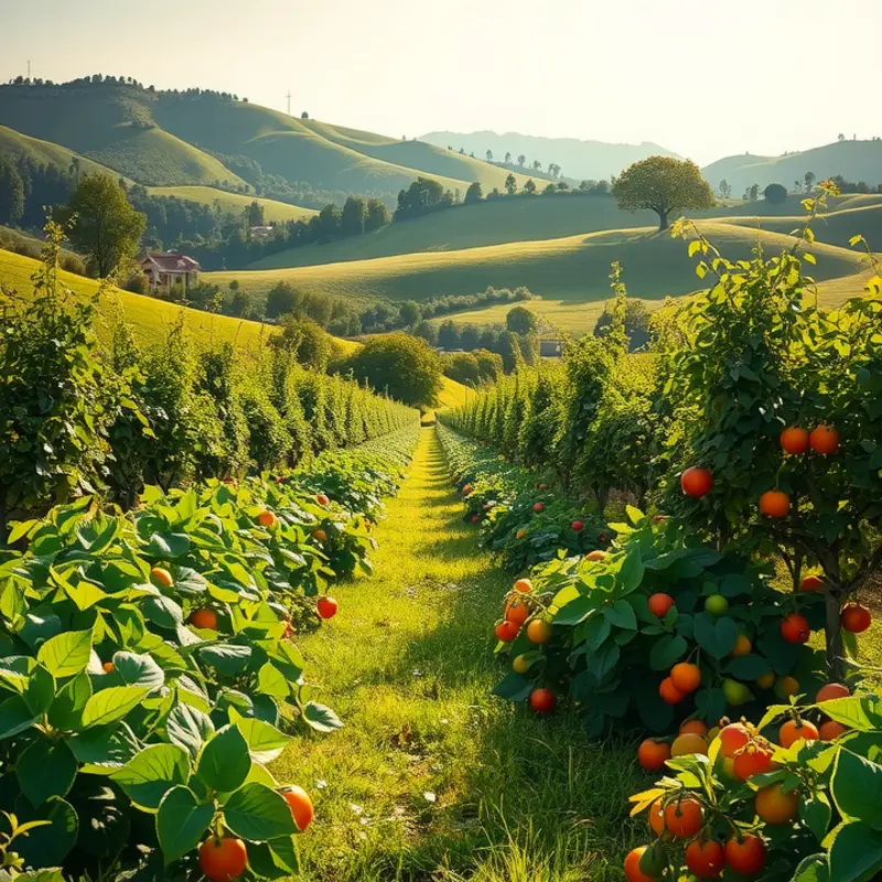 A sunlit field showcasing vibrant organic produce.