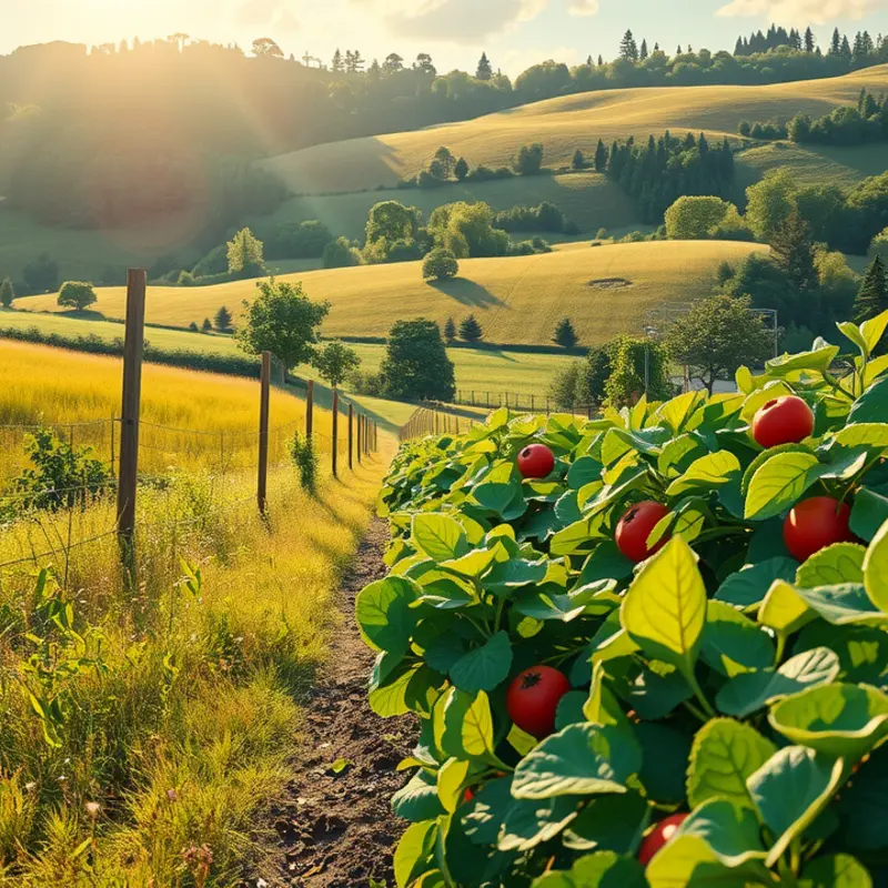 A vibrant field showcasing organic grains and produce.