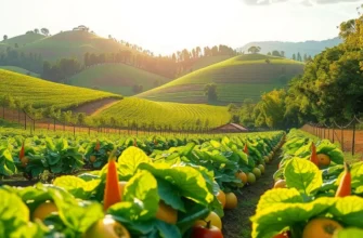 A sunny field filled with healthy, organic vegetables amidst rich greenery.