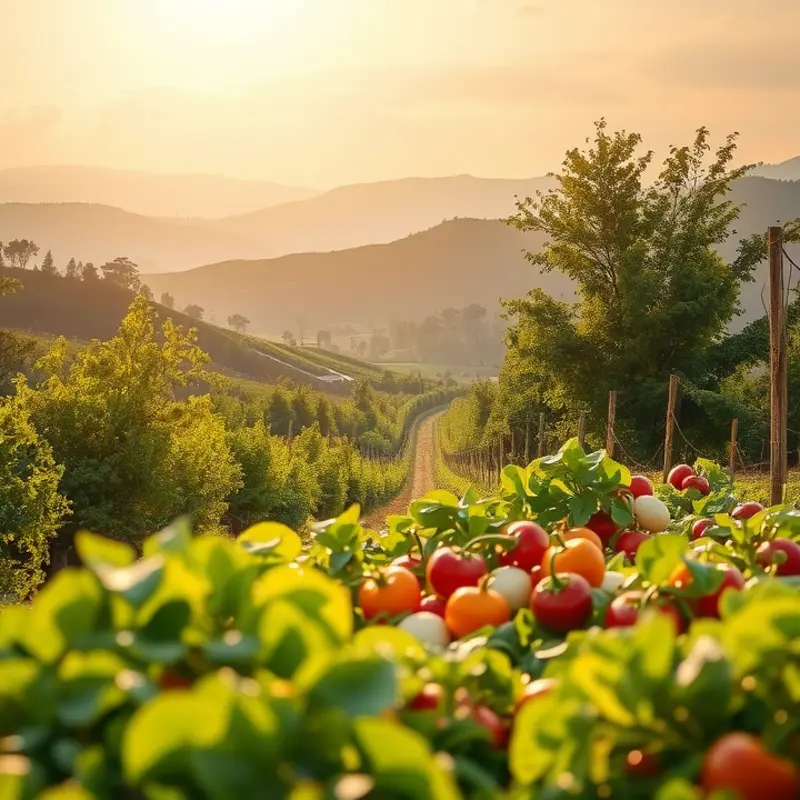 A sunlit landscape filled with vibrant, healthy produce.