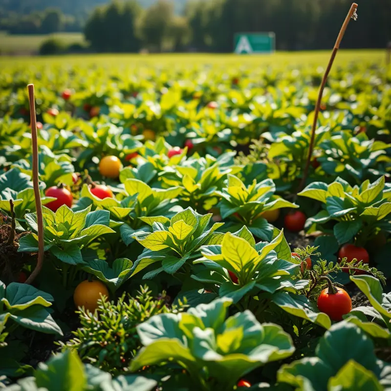 A beautiful display of organic produce flourishing in a sunlit environment.