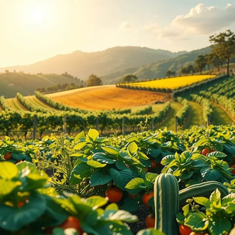 A vibrant sunlit field abundant with organic produce.