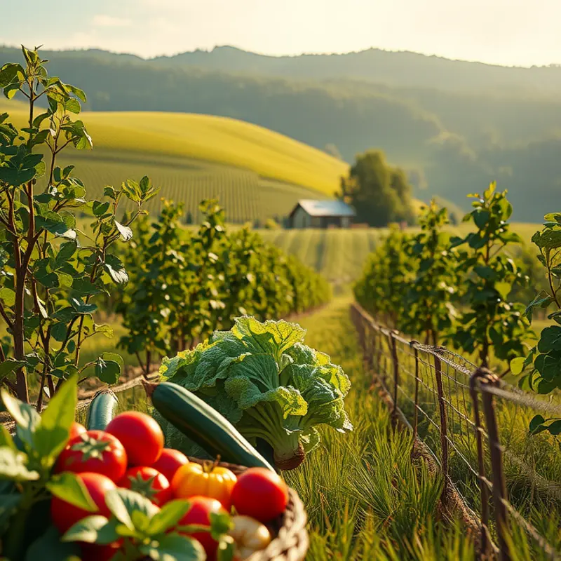 A serene, sunlit field rich in organic produce, symbolizing healthy nutrition.