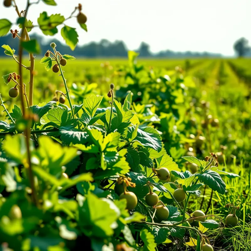 A sunlit field illustrating organic produce in a lush environment.