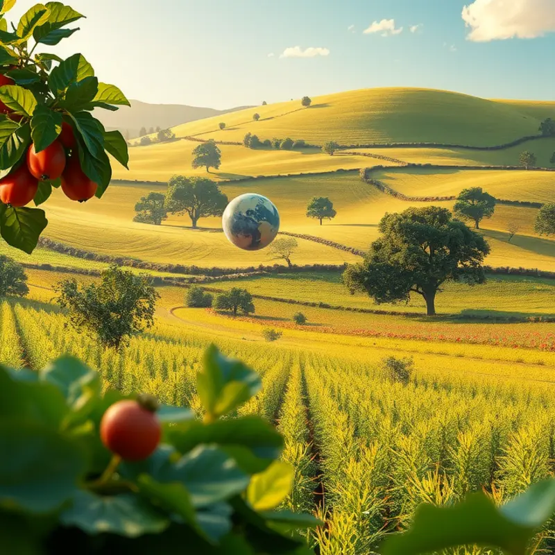 A sunlit field full of vibrant vegetables and fruits, showcasing the abundance of nature.