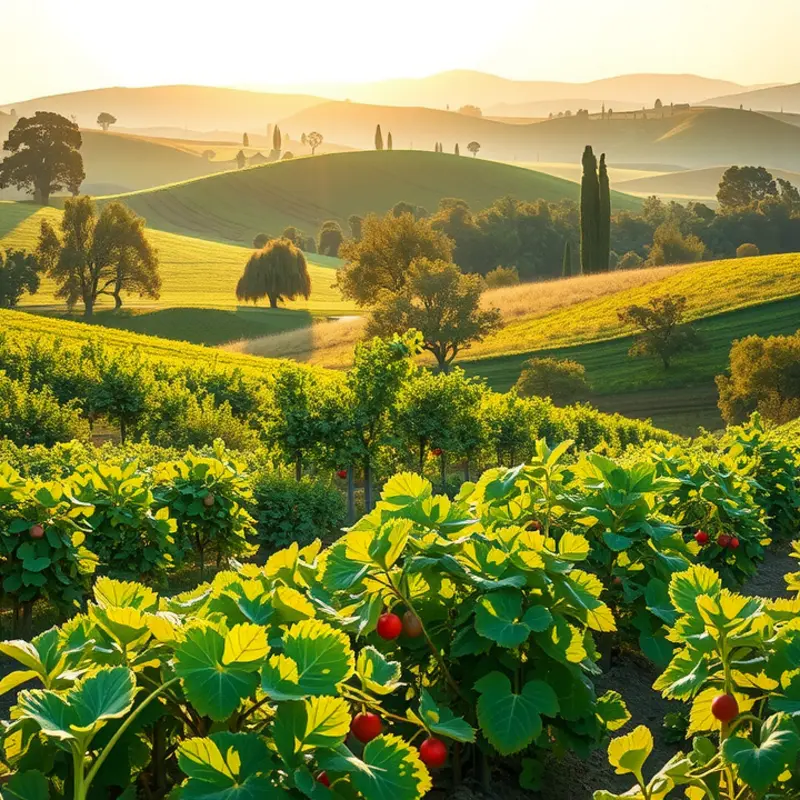 A sunlit field showcasing the abundance of organic produce.