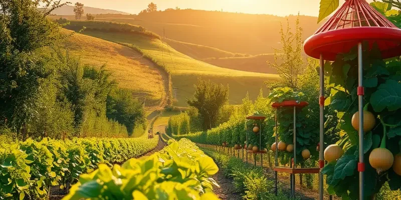 A sunlit field showcasing a variety of colorful produce growing naturally in a lush setting.