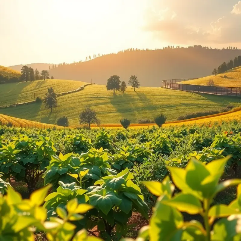 A sunlit field filled with vibrant organic produce.