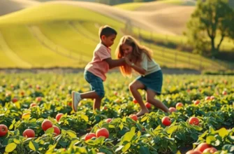 A vibrant landscape filled with organic produce under soft, warm lighting.