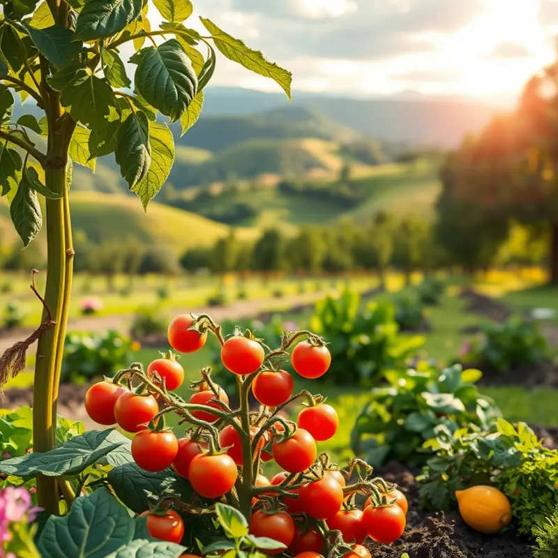 A vibrant sunlit field showcasing healthy, organic produce in a natural setting.