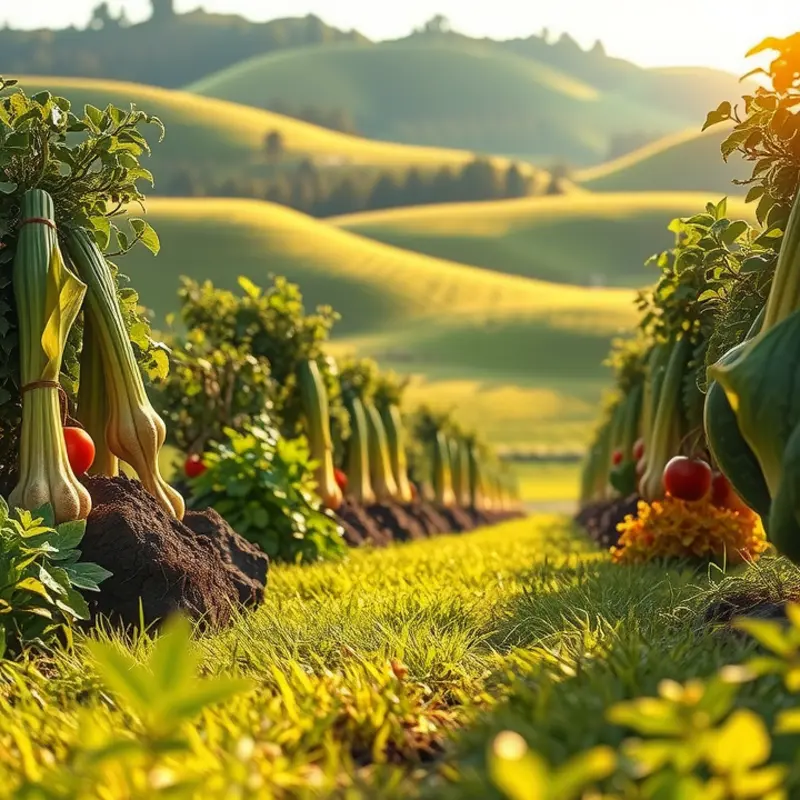 A sunlit field overflowing with fresh organic produce.