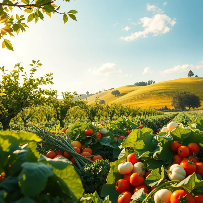 A vibrant sunlit field showcasing the beauty of organic produce.