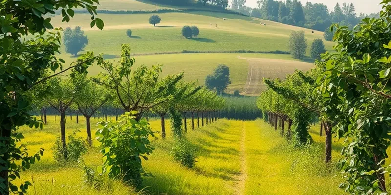 A beautiful landscape filled with organic produce, reflecting freshness and abundance.