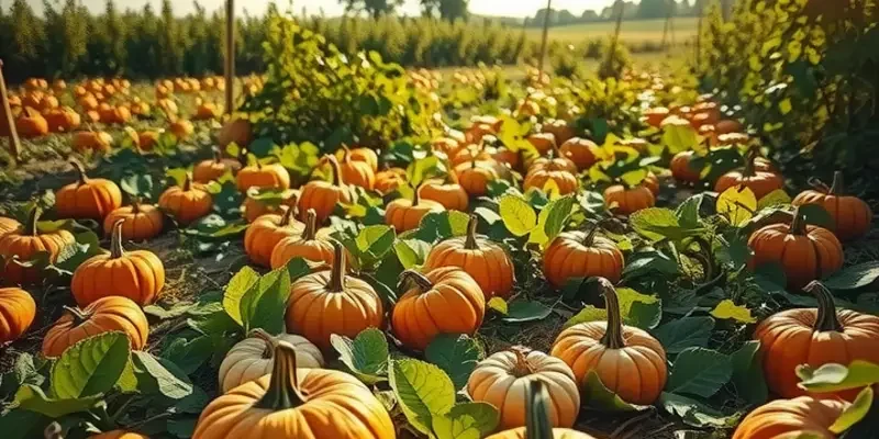 A bright field filled with pumpkins, symbolizing the natural essence of pumpkin oil.