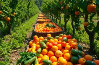 A bright, sunny field filled with various fruits and vegetables, exemplifying the raw vegan diet.