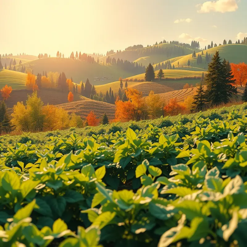 A sunlit field showcasing vibrant vegetables and fruits growing naturally.