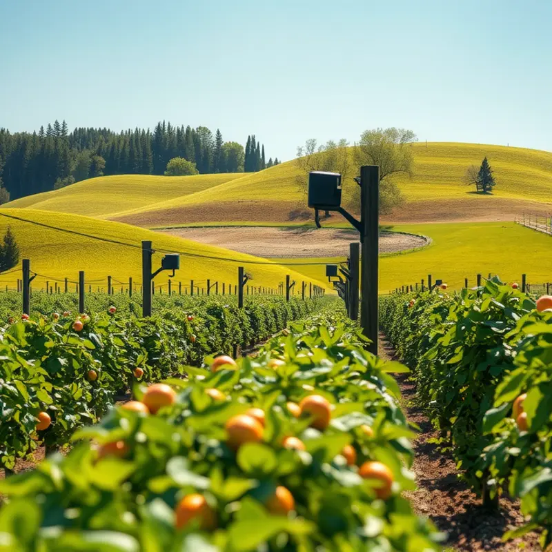 A vibrant sunlit field showcasing an abundance of fresh vegetables and fruits.