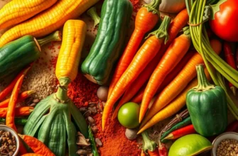 A photorealistic landscape illustrating a vibrant field filled with fresh organic produce under warm sunlight.