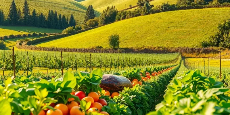 A serene landscape depicting lush produce growing in a sunlit field.