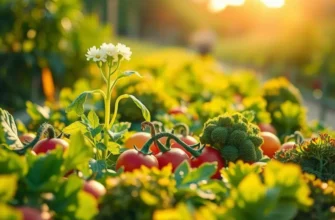A beautiful sunlit field filled with fresh vegetables and fruits, emphasizing natural nutrition.