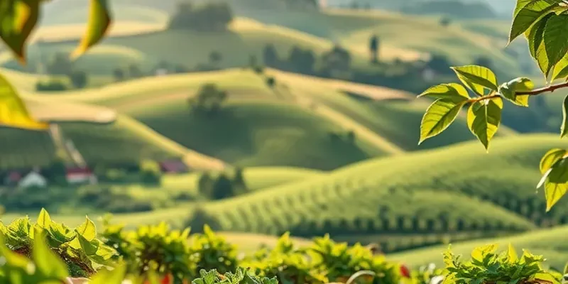A colorful sunlit field abundance of fresh vegetables and fruits surrounded by lush greenery.