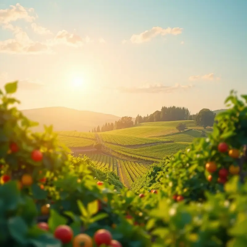 A sunlit field full of vibrant vegetables and fruits, showcasing the abundance of nature.