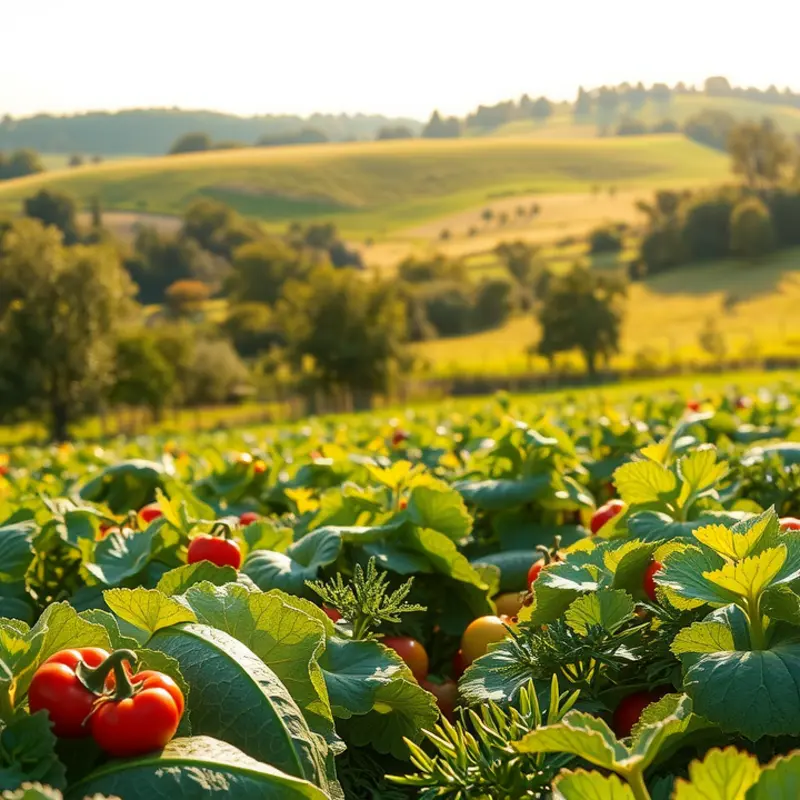 A sunlit field showcasing the abundance of organic produce.