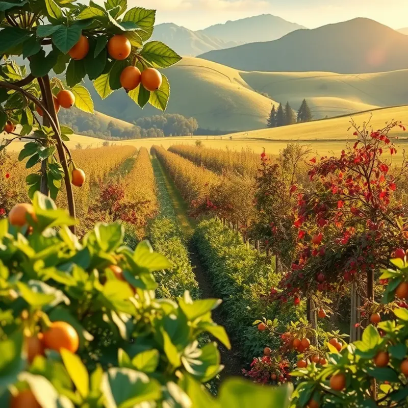 A vibrant sunlit field showcasing fresh organic produce.