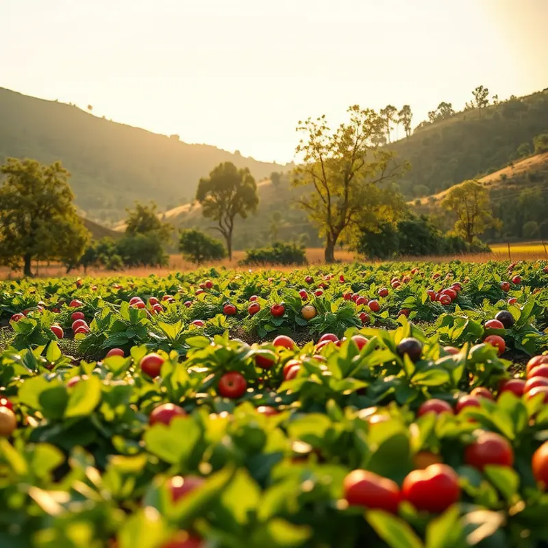 A serene sunlit field highlighting the beauty and bounty of organic vegetation.