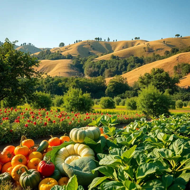 A vibrant sunlit field showcasing healthy organic produce.
