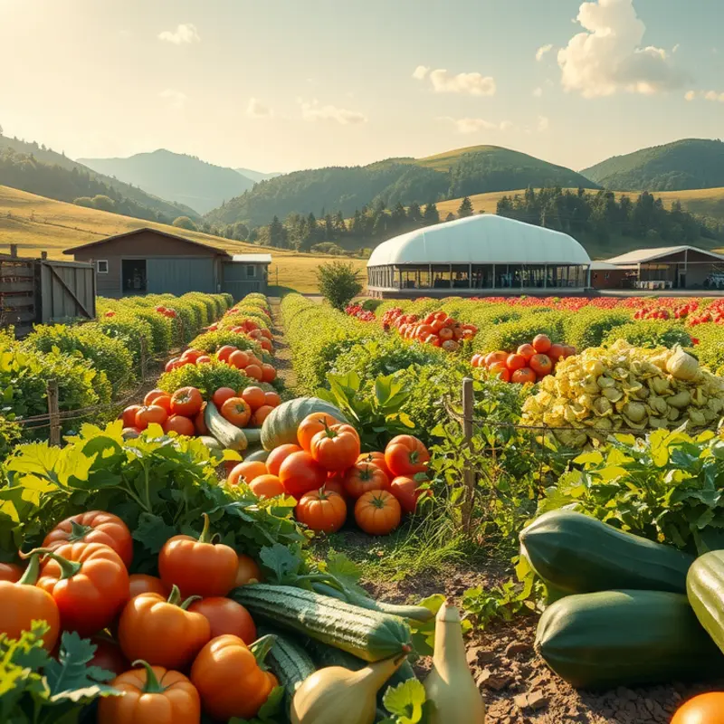 A vibrant sunlit field showcasing the abundance of organic produce.