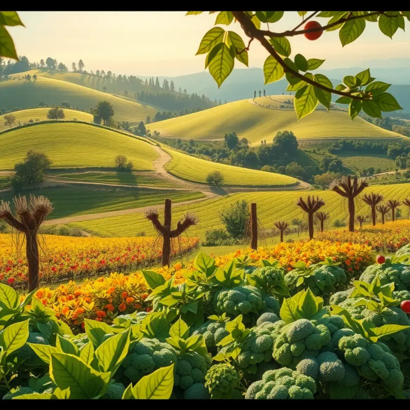 A vibrant sunlit field showcasing natural produce that highlights healthy eating.