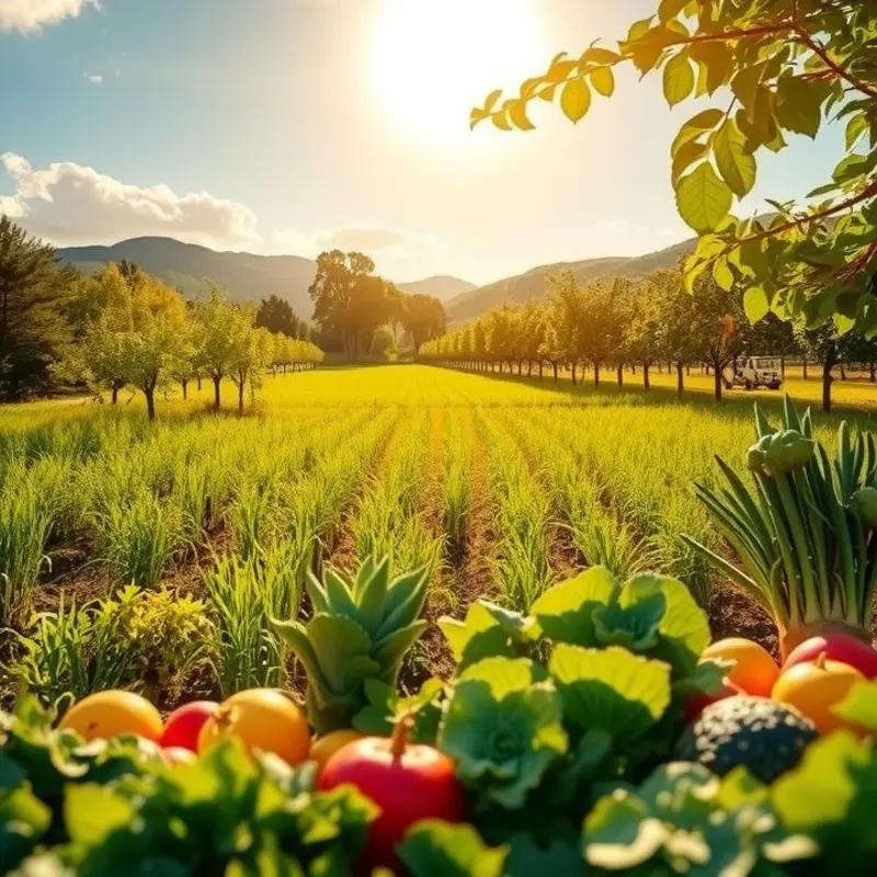 Vibrant produce thriving in a sunlit field, representing healthy nutrition.