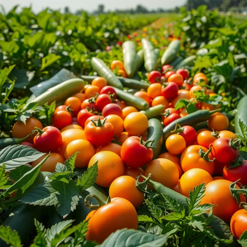 A vibrant field showcasing the abundance of fruits and vegetables.