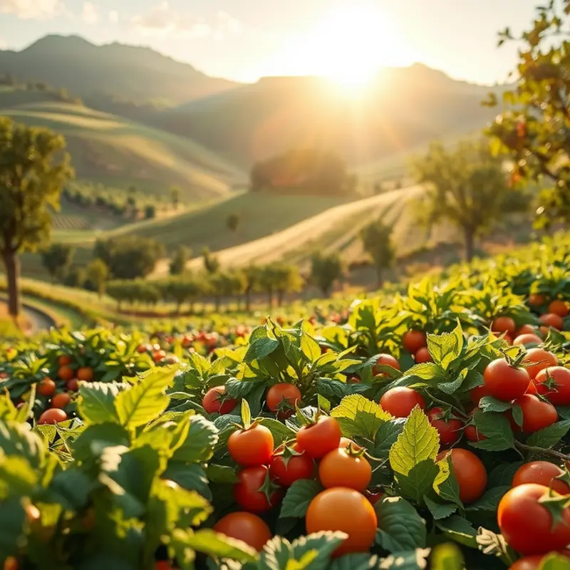 A sunlit field showcasing vibrant, organic produce, representing nature’s abundance.