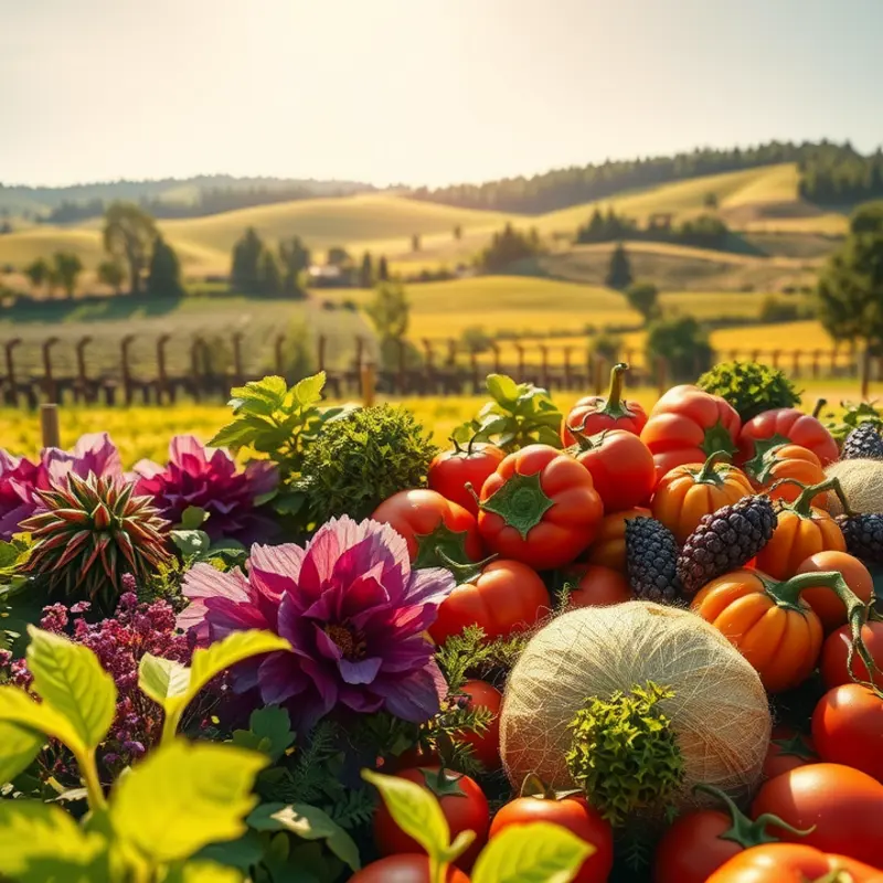 A sunlit field brimming with vibrant fruits and vegetables, encapsulating the essence of healthy eating.