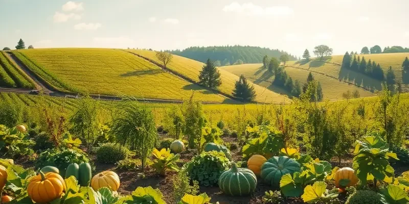 Fresh vegetables growing in a sunlit field, representing healthy eating.