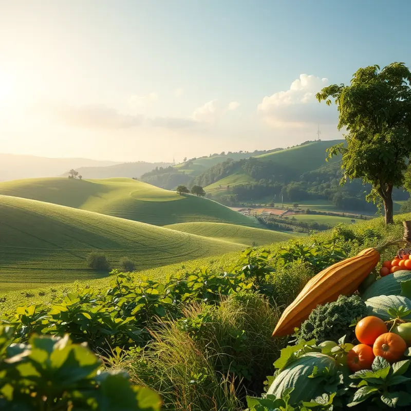 A vibrant sunlit field showcasing an abundance of fresh organic produce.