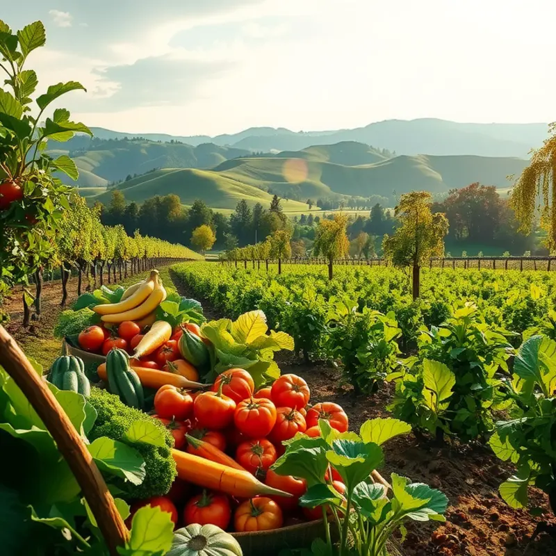 A vibrant and abundant sunlit field showcasing fresh vegetables.