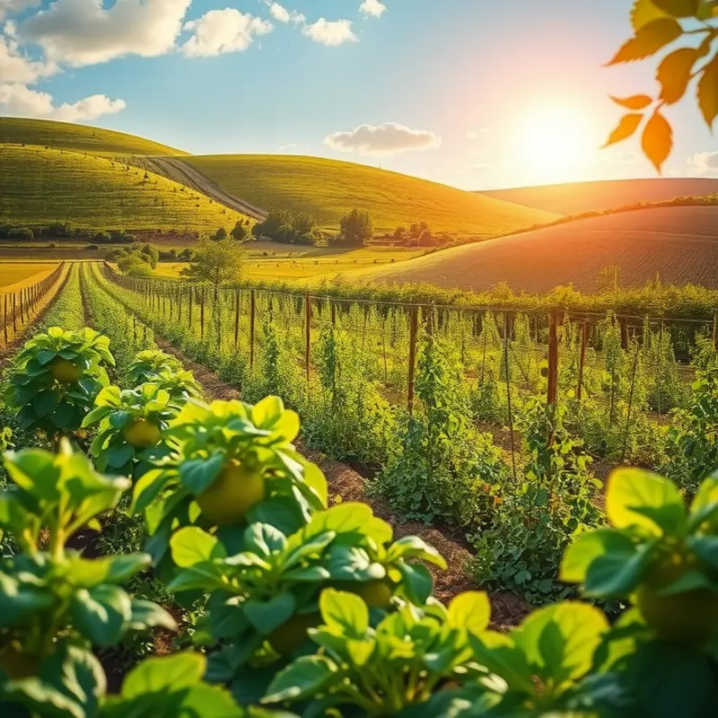 A sunlit orchard filled with vibrant fruits, embodying natural freshness.