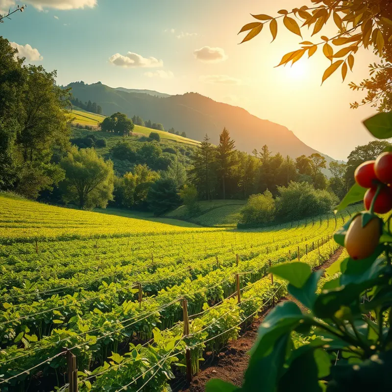 A vibrant orchard with sunlit fruits, representing the abundance of fresh, healthy ingredients.