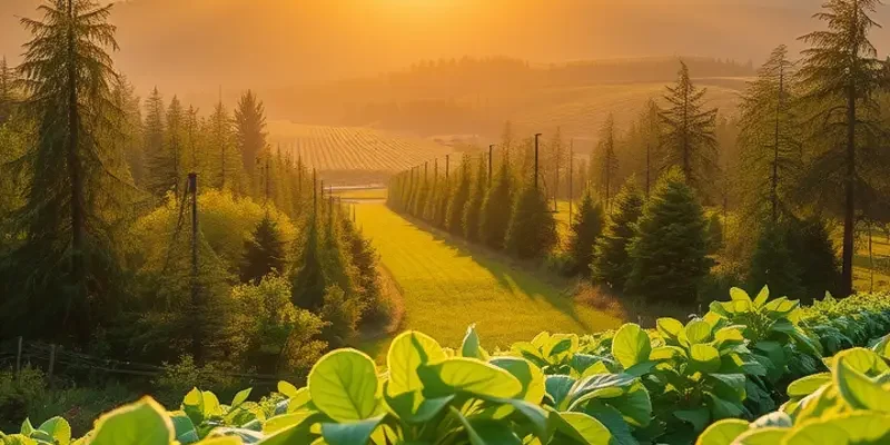 A scenic orchard rich in fruits and vegetables representing healthy nutrition.