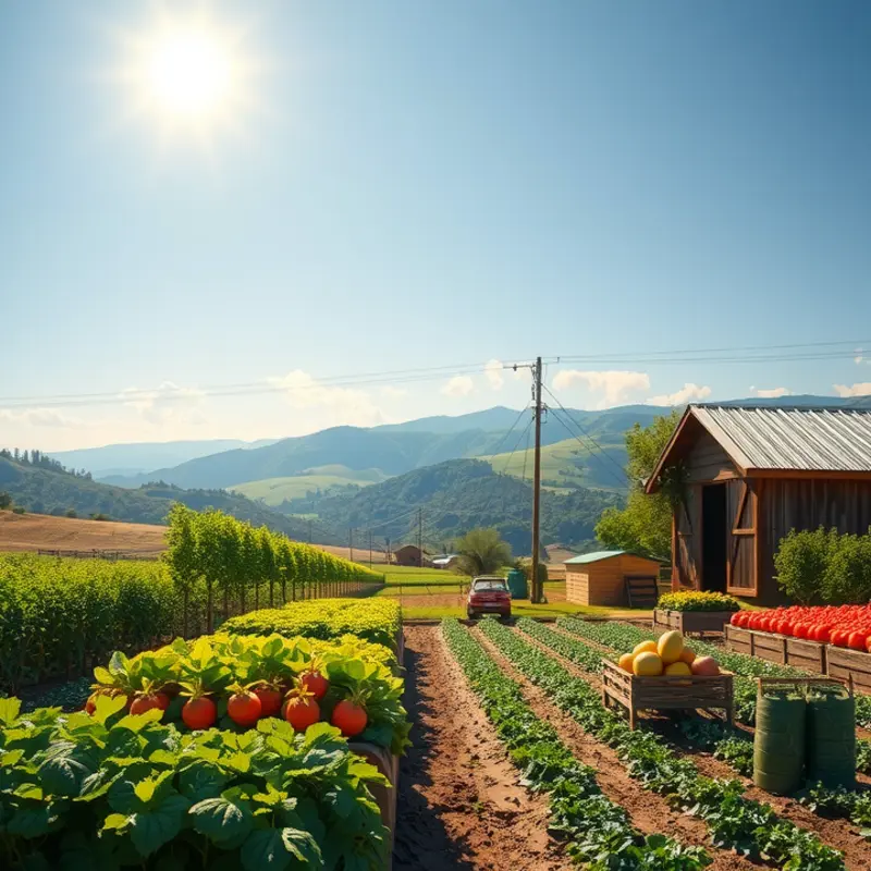 A vibrant local farm filled with organic vegetables and fruits.